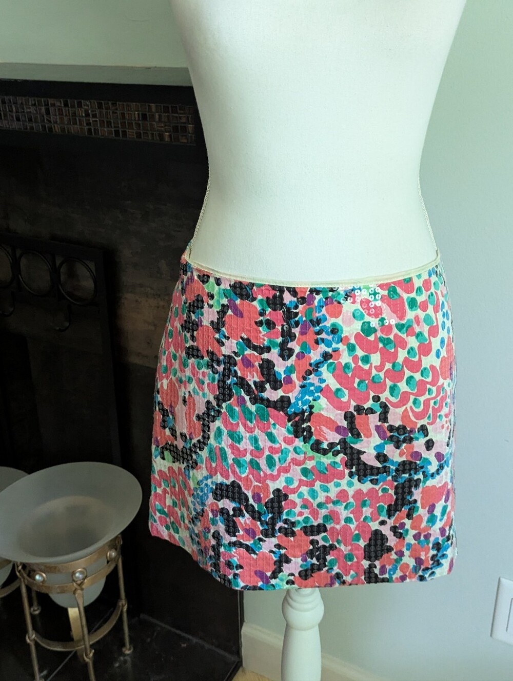 Lilly Pulitzer Size 2 Tate Cameo White Sweet Nothings Sequin Floral Mini Skirt